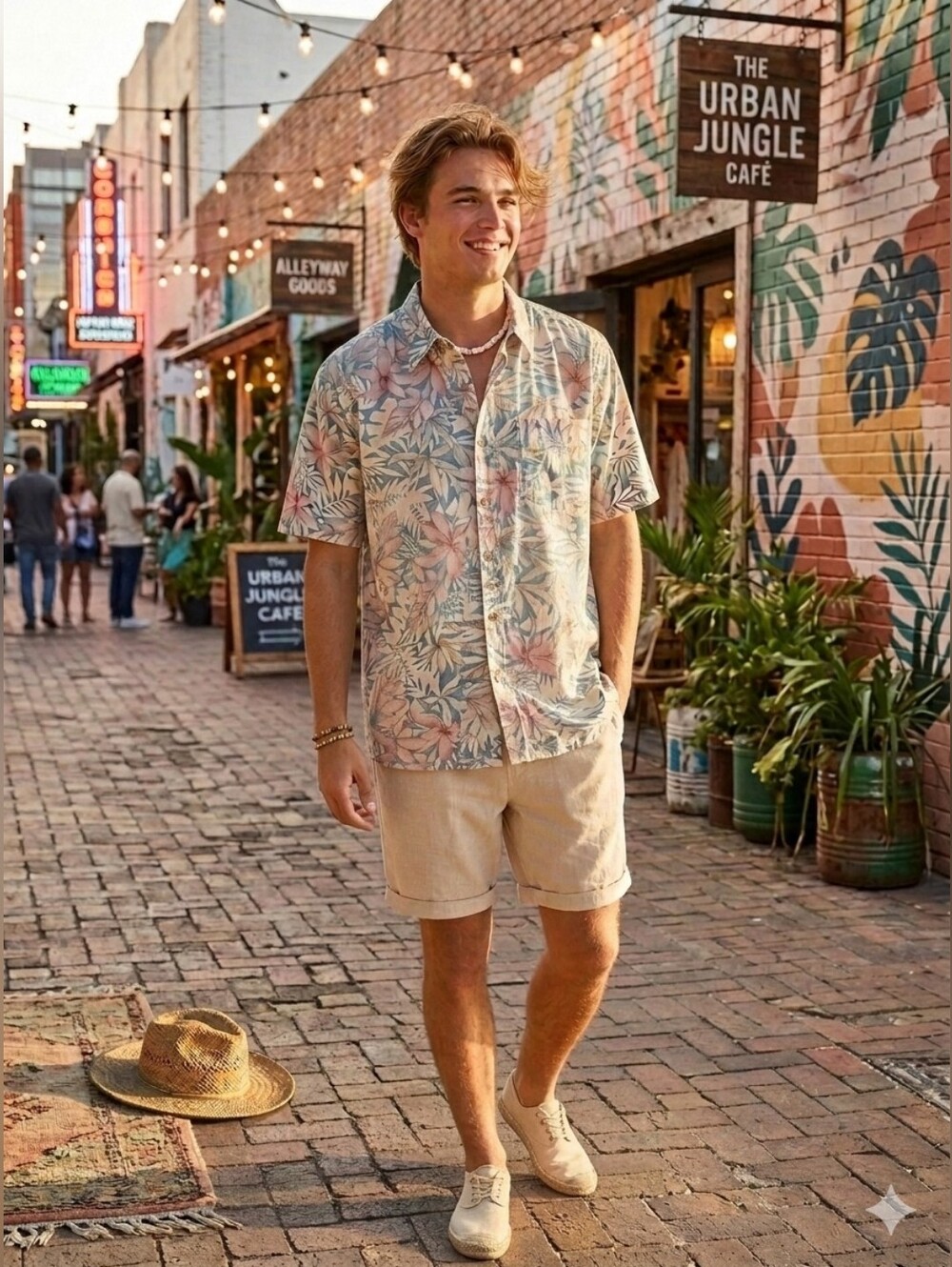 Aloha Hawaiian Reverse Print Blue & Cream Tropical Cotton Button Front Shirt | M